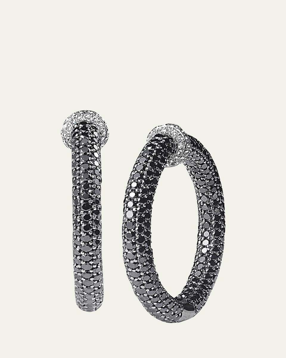 18K White Gold Black and White Pavé Diamond Tube Hoop Earrings